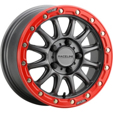 Picture of Raceline A14GR Alpha 15x7in/4x156 BP/10mm Offset/132.5mm Bore - Gunmetal & Red Ring Beadlock Wheel