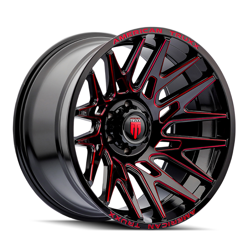 Picture of American Truxx AT1919 Evolution 22x12 / 8x170 BP / -44mm OS / 125.2mm Hub Gloss Blk Prizm Red Wheel