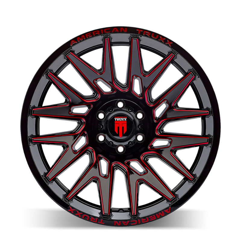 Picture of American Truxx AT1919 Evolution 22x12 / 8x170 BP / -44mm OS / 125.2mm Hub Gloss Blk Prizm Red Wheel