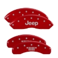 Picture of MGP 4 Caliper Covers Engraved Front JEEP Engraved Rear JEEP Grill logo Red finish silver ch