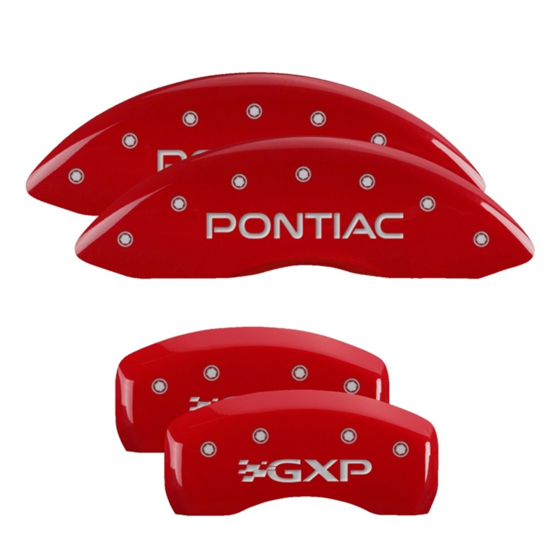 Picture of MGP 4 Caliper Covers Engraved Front Pontiac Engraved Rear GXP Red finish silver ch