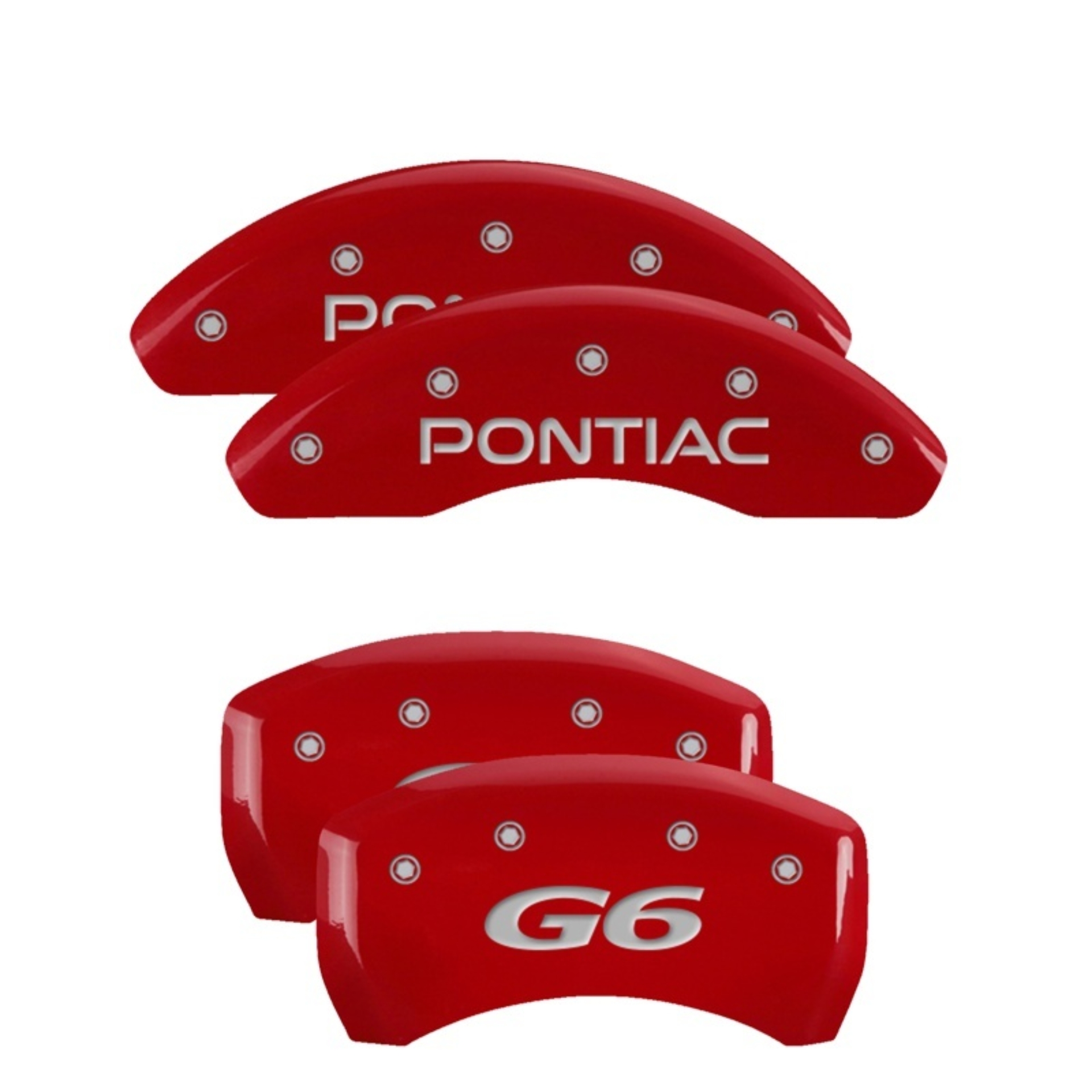 Picture of MGP 4 Caliper Covers Engraved Front Pontiac Engraved Rear G6 Red finish silver ch