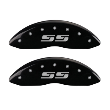 Picture of MGP Front set 2 Caliper Covers Engraved Front Silverado style/SS Black finish silver ch