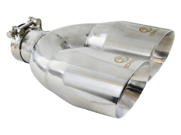 Picture of aFe Takeda 2.5in 304 Stainless Steel Clamp-on Tip Passenger Side 2.5in Inlet 4inDual - Polished