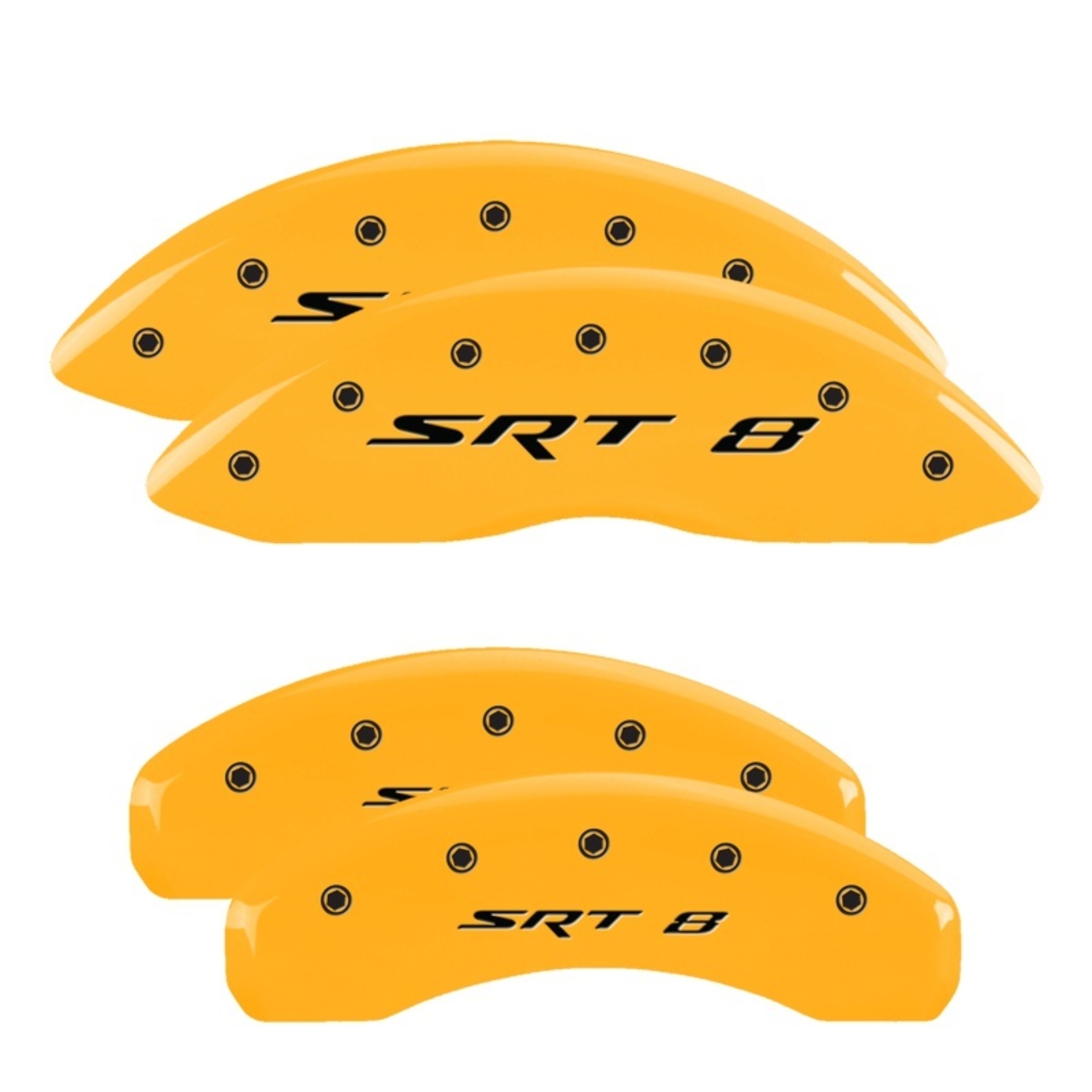 Picture of MGP 4 Caliper Covers Engraved Front & Rear SRT8 Yellow finish black ch
