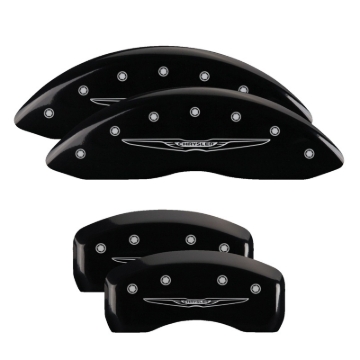 Picture of MGP 4 Caliper Covers Engraved Front & Rear Style 2/Chrysler Wing Black finish silver ch