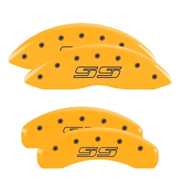 Picture of MGP 4 Caliper Covers Engraved Front & Rear Avalanche style/SS Yellow finish black ch