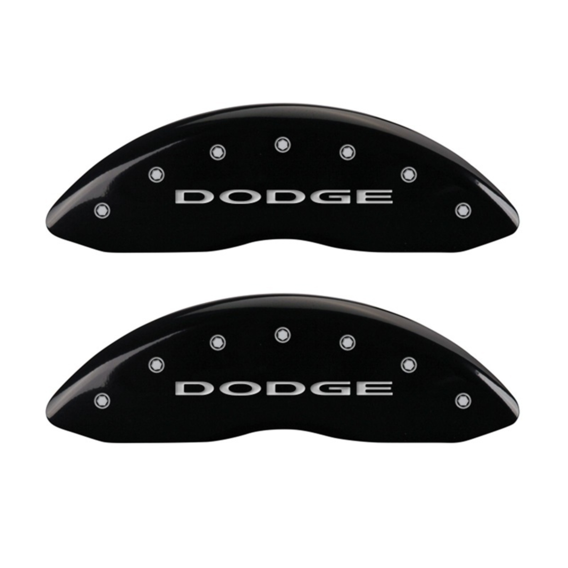 Picture of MGP Front set 2 Caliper Covers Engraved Front With out stripes/Dodge Black finish silver ch