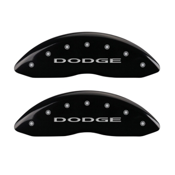 Picture of MGP Front set 2 Caliper Covers Engraved Front With out stripes/Dodge Black finish silver ch