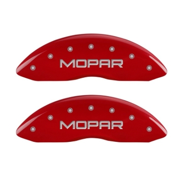Picture of MGP Front set 2 Caliper Covers Engraved Front MOPAR Red finish silver ch