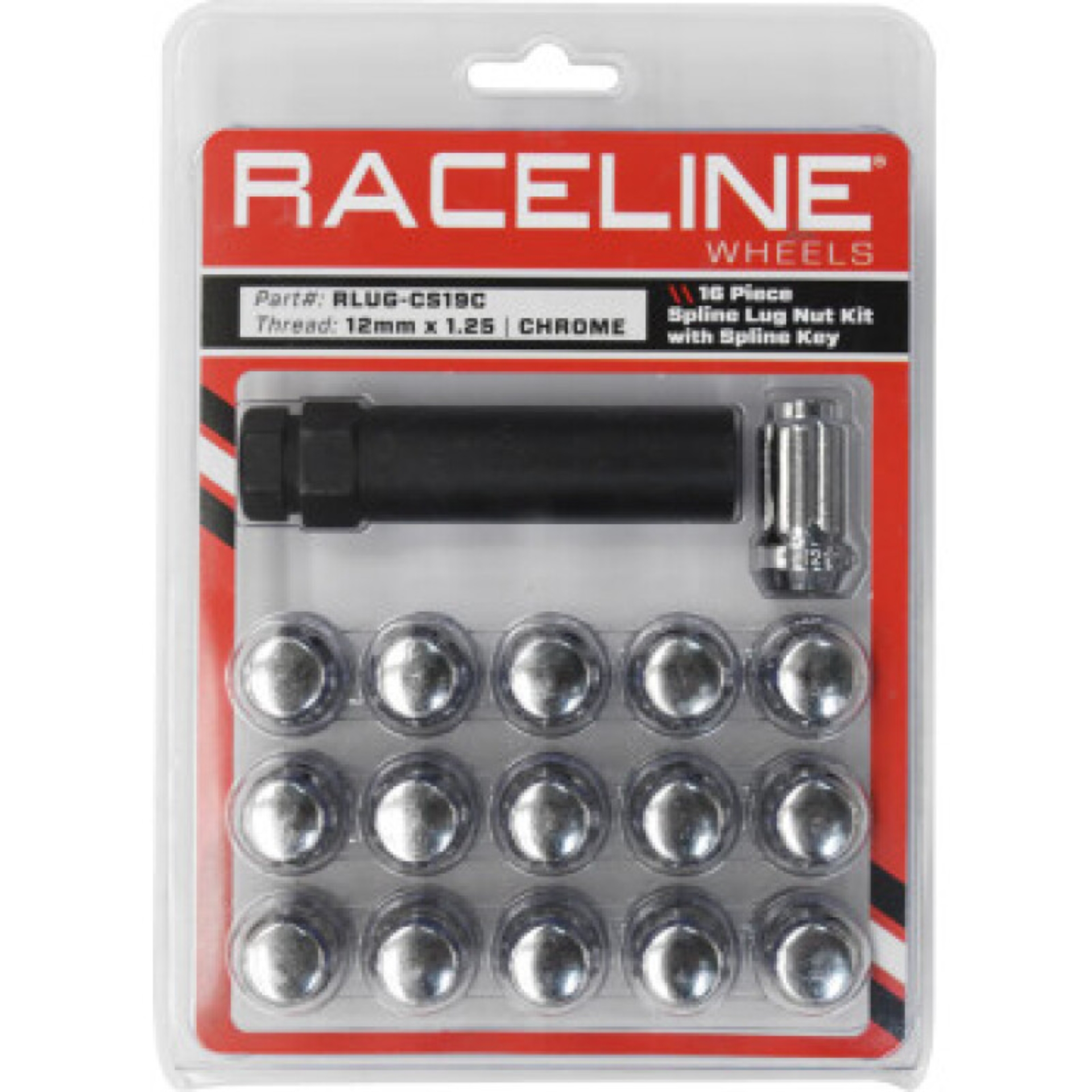 Picture of Raceline Spline Lug Nut Kit with Spline Key 12 x 1.25 - 16 Pack - Chrome