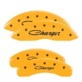 Picture of MGP 4 Caliper Covers Engraved Front & Rear Cursive/Charger Yellow finish black ch