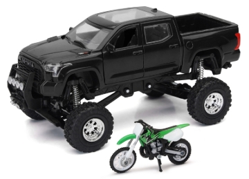 Picture of New Ray Toys Toyota Tundra Pro Lifted Truck Black with Kawasaki Dirt Bike 1:32 Scale