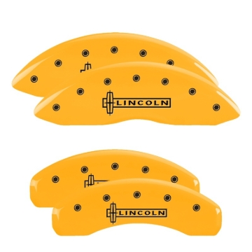 Picture of MGP 4 Caliper Covers Engraved Front & Rear Lincoln Yellow finish black ch