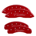 Picture of MGP 4 Caliper Covers Engraved Front & Rear Cursive/Cadillac Red finish silver ch