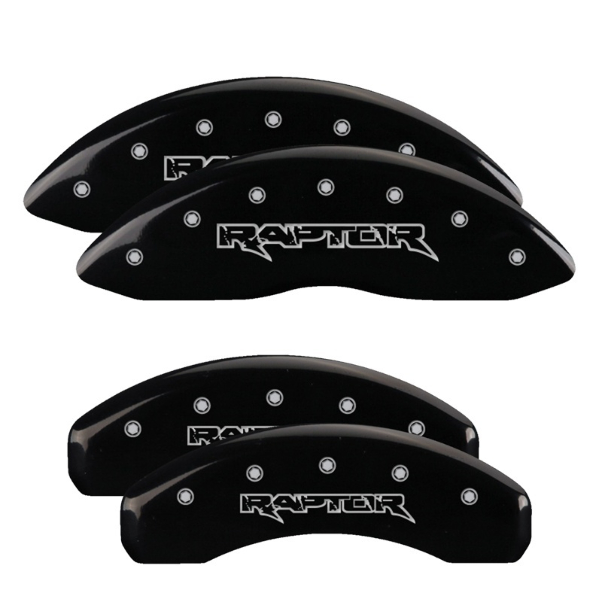 Picture of MGP 4 Caliper Covers Engraved Front & Rear Raptor Black finish silver ch