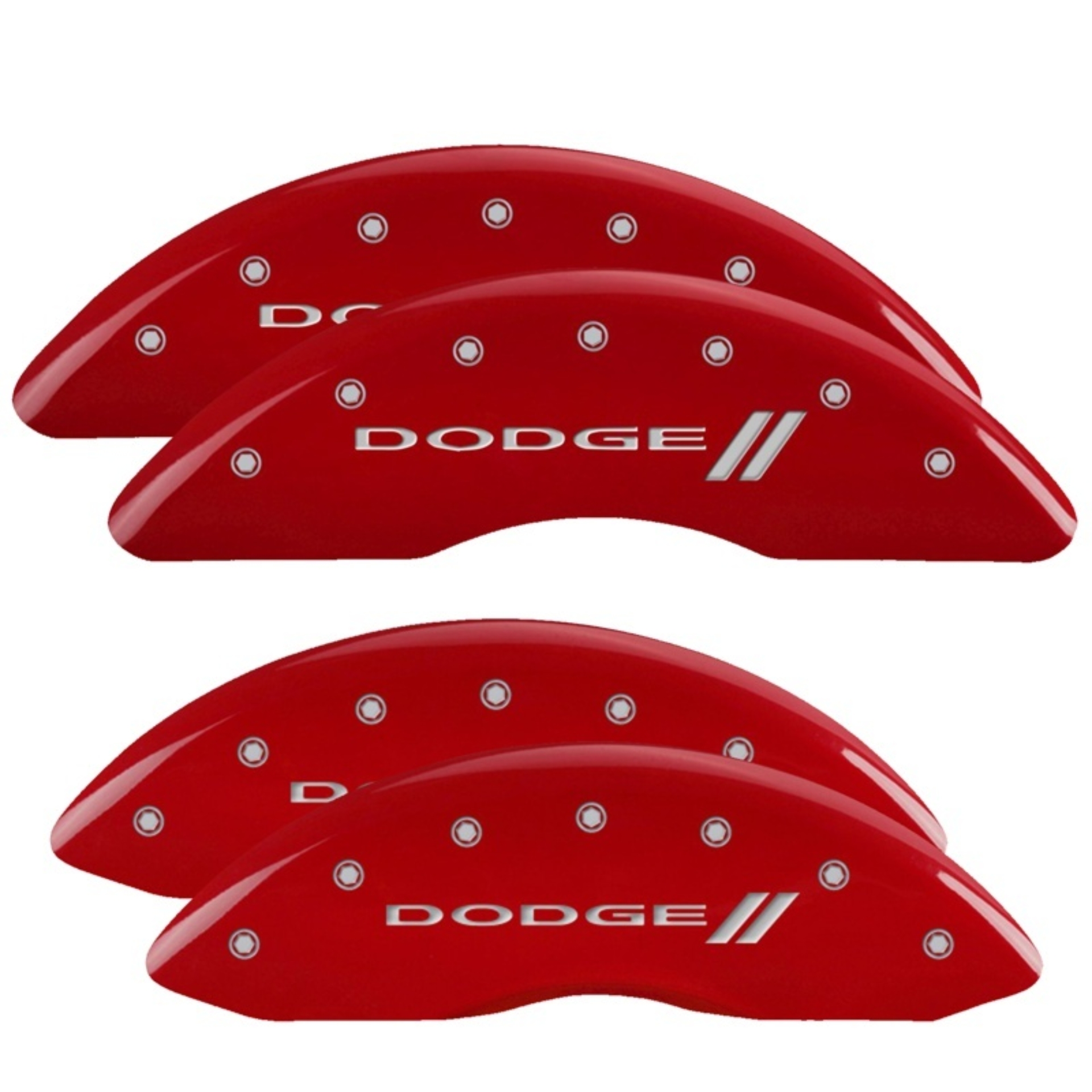 Picture of MGP 4 Caliper Covers Engraved Front & Rear With stripes/Dodge Red finish silver ch