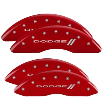 Picture of MGP 4 Caliper Covers Engraved Front & Rear With stripes/Dodge Red finish silver ch