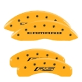 Picture of MGP 4 Caliper Covers Engraved Front Gen 5/Camaro Engraved Rear Gen 5/RS Yellow finish black ch