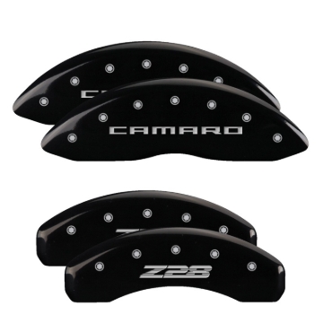 Picture of MGP 4 Caliper Covers Engraved Front Gen 5/Camaro Engraved Rear Gen 5/Z28 Black finish silver ch
