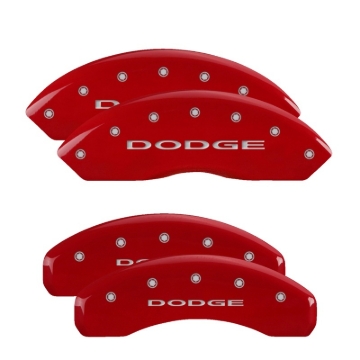 Picture of MGP 4 Caliper Covers Engraved Front & Rear With out stripes/Dodge Red finish silver ch