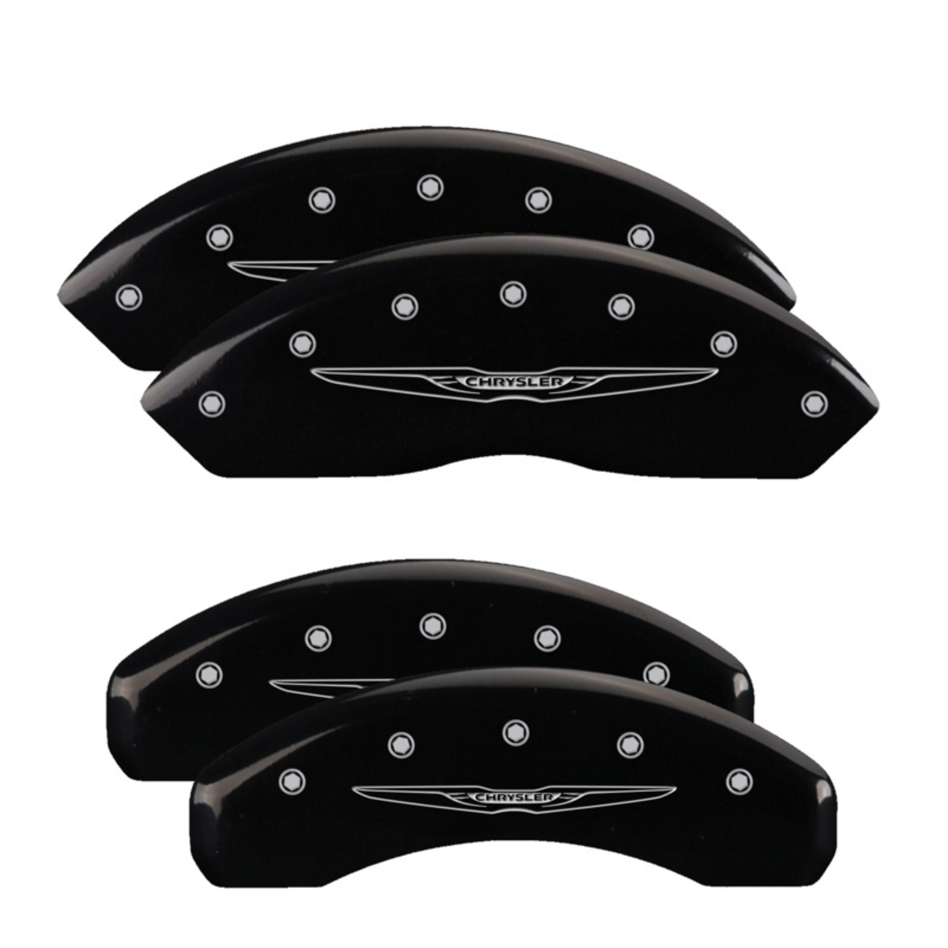 Picture of MGP 4 Caliper Covers Engraved Front & Rear Style 2/Chrysler Wing Black finish silver ch