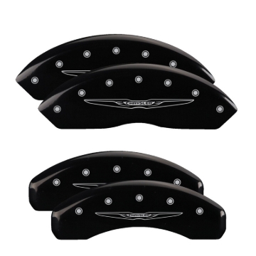 Picture of MGP 4 Caliper Covers Engraved Front & Rear Style 2/Chrysler Wing Black finish silver ch
