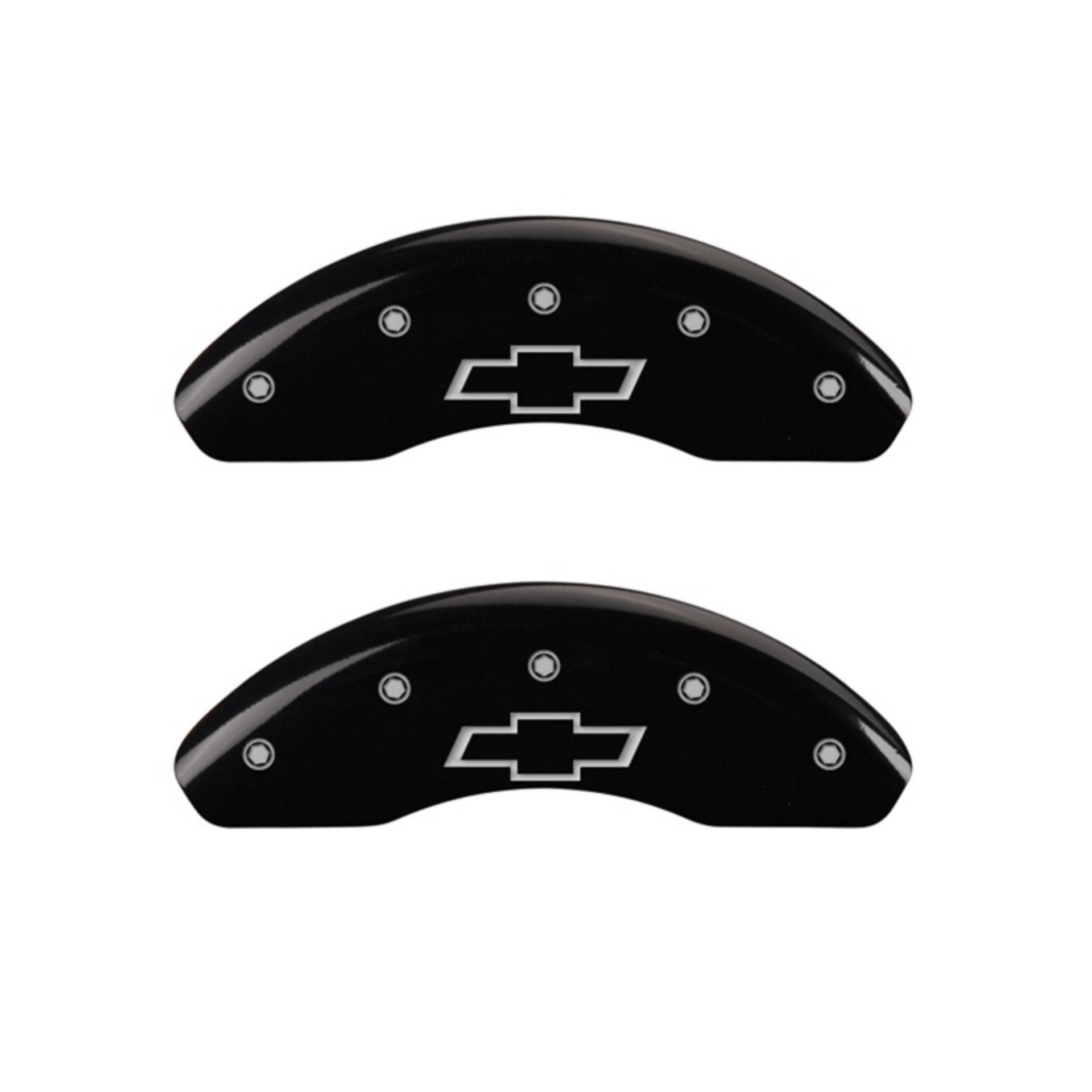 Picture of MGP Front set 2 Caliper Covers Engraved Front Bowtie Black finish silver ch