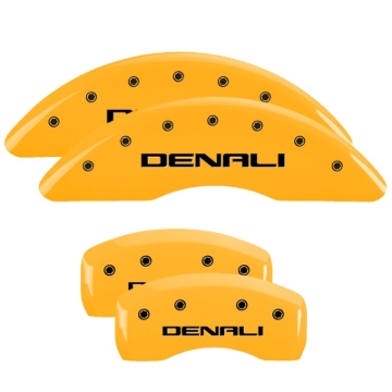 Picture of MGP 4 Caliper Covers Engraved Front & Rear Denali Yellow finish black ch
