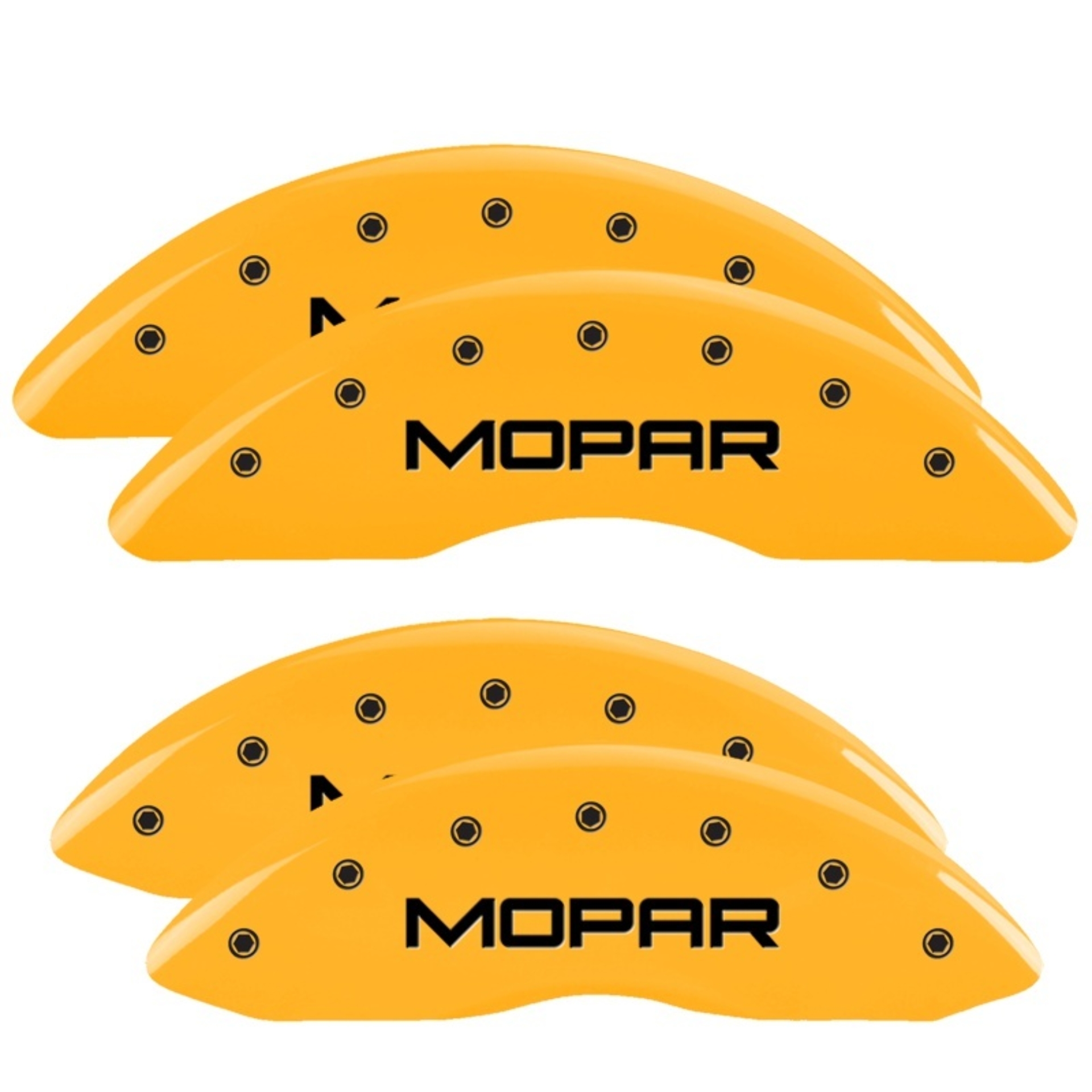 Picture of MGP 4 Caliper Covers Engraved Front & Rear MOPAR Yellow finish black ch
