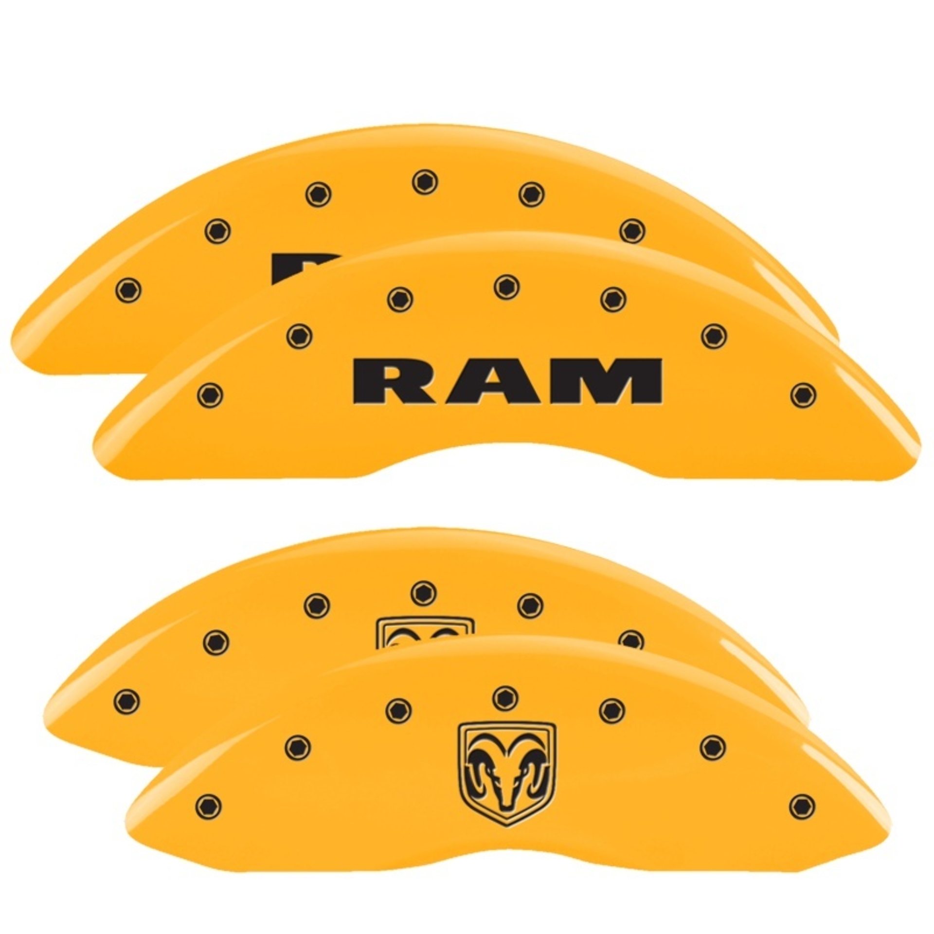 Picture of MGP 4 Caliper Covers Engraved Front RAM Engraved Rear RAMHEAD Yellow finish black ch