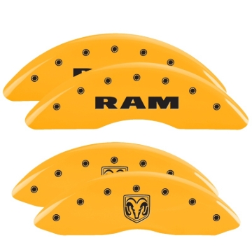 Picture of MGP 4 Caliper Covers Engraved Front RAM Engraved Rear RAMHEAD Yellow finish black ch