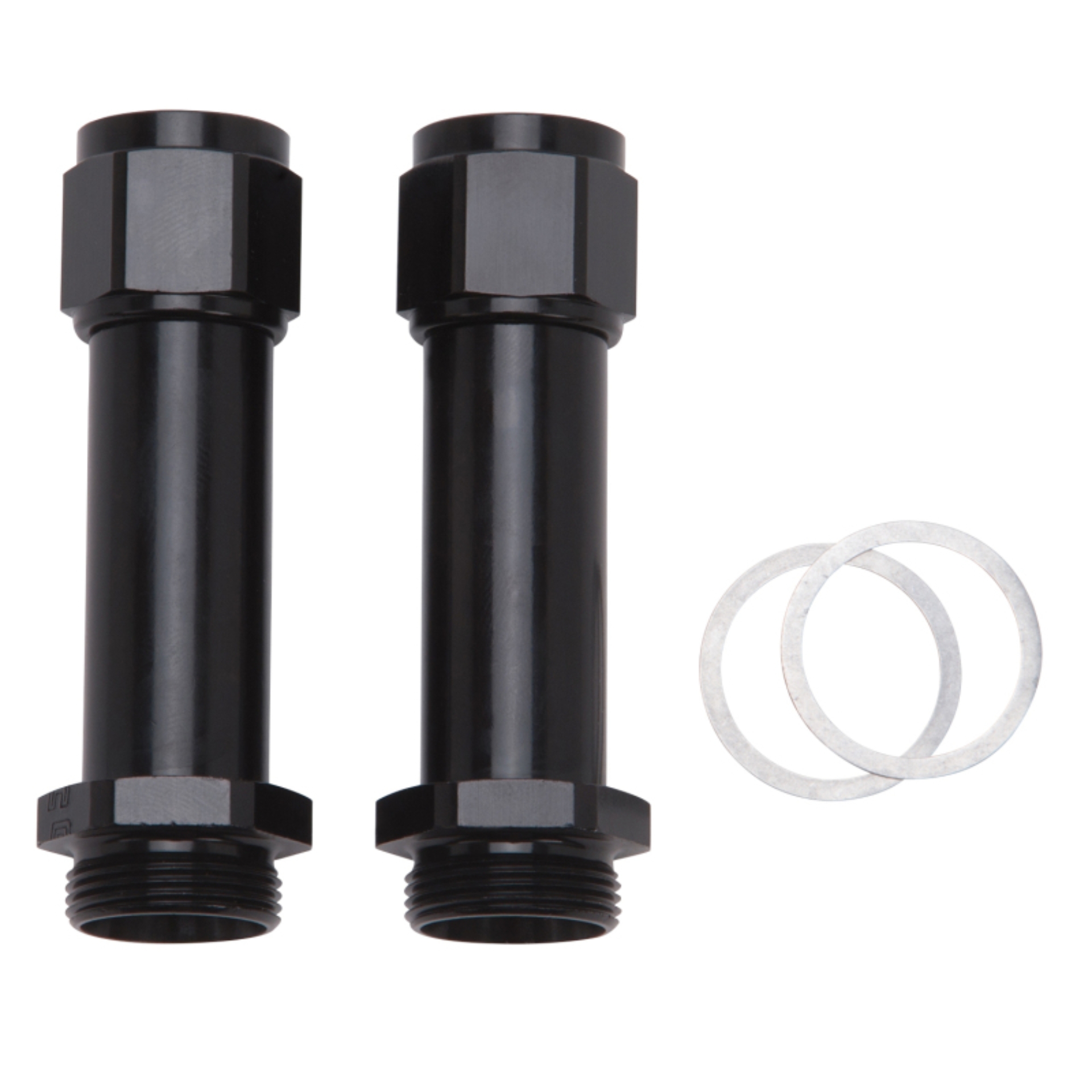 Picture of 8AN Holley Dual Feed 750, Dominator 1350 Carb Inlet Fitting (3-1/4") Black, Pair