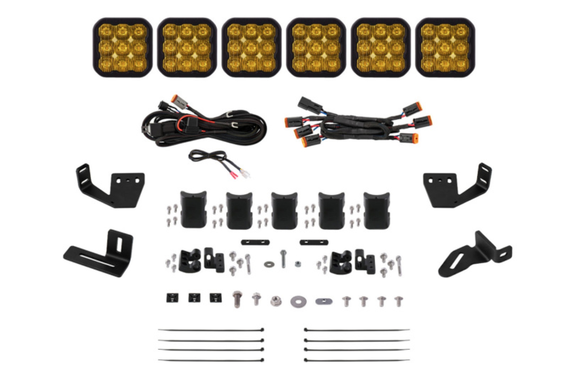 Picture of Diode Dynamics Prinsu/Sherpa Roof Racks SS5 6-Pod CrossLink Mounting Kit - Sport Yellow Driving