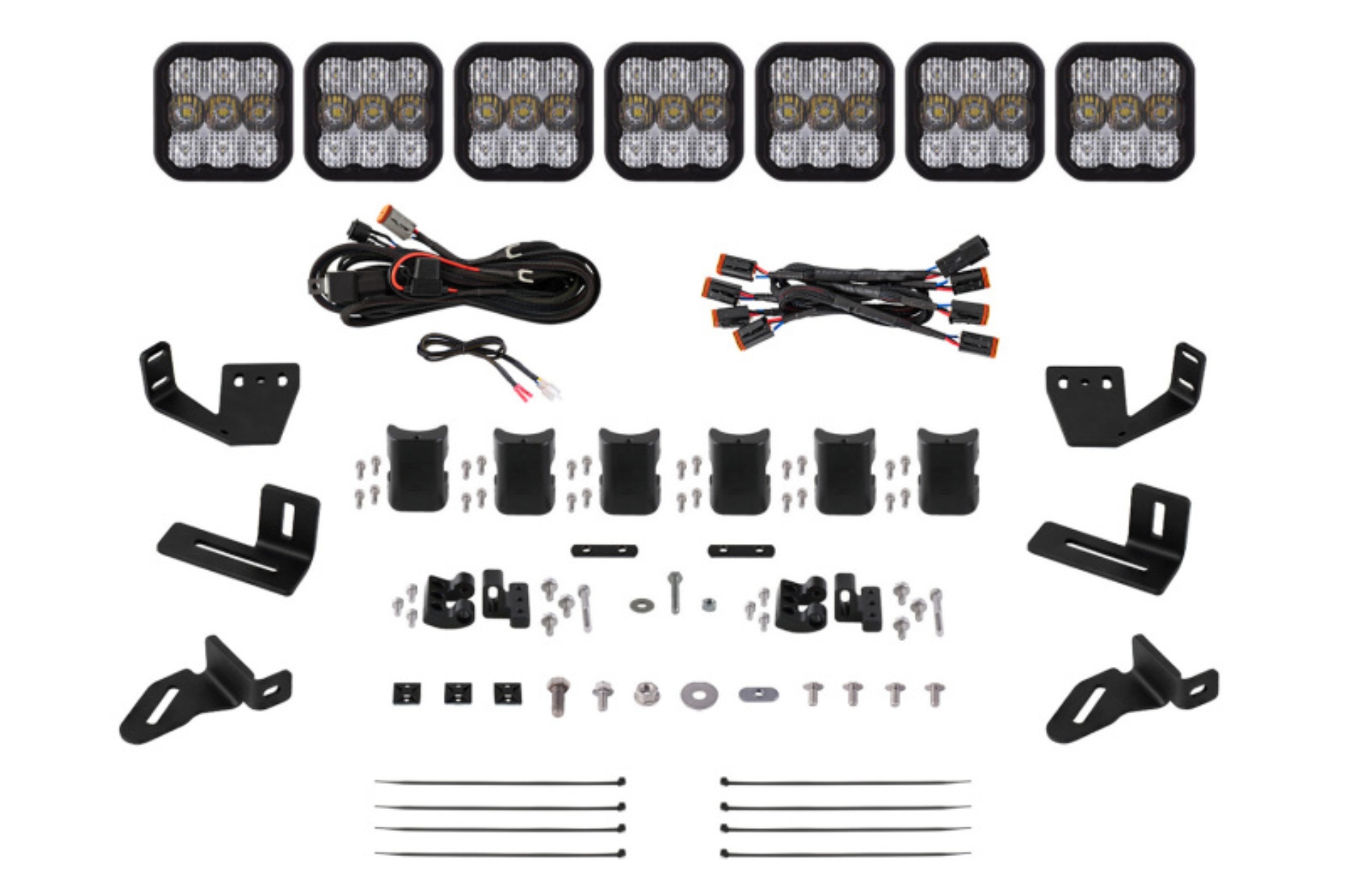 Picture of Diode Dynamics Prinsu/Sherpa Roof Racks- SS5 7-Pod CrossLink Mounting Kit - Sport White Combo
