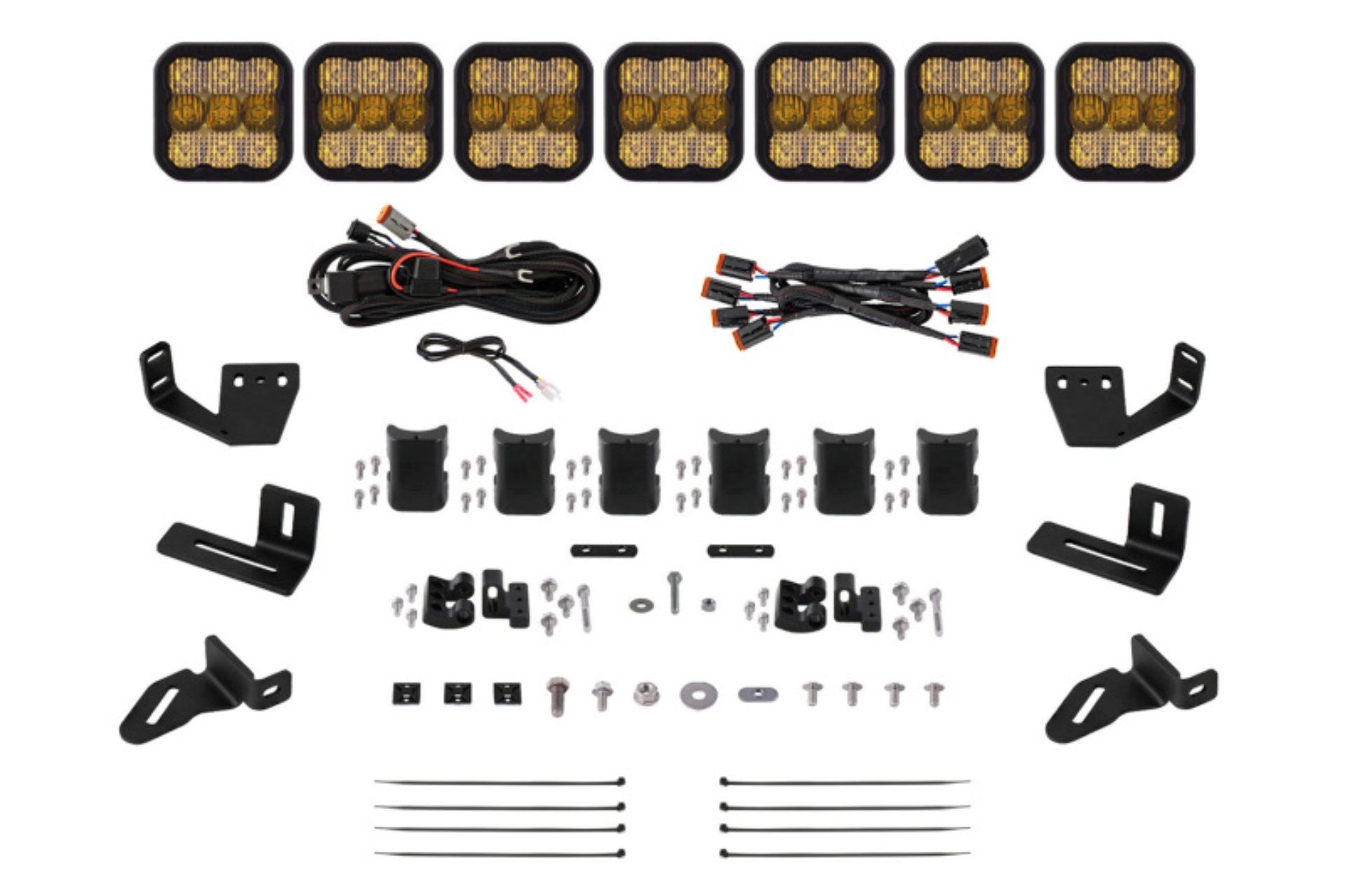 Picture of Diode Dynamics Prinsu/Sherpa Roof Racks- SS5 7-Pod CrossLink Mounting Kit - Sport Yellow Combo