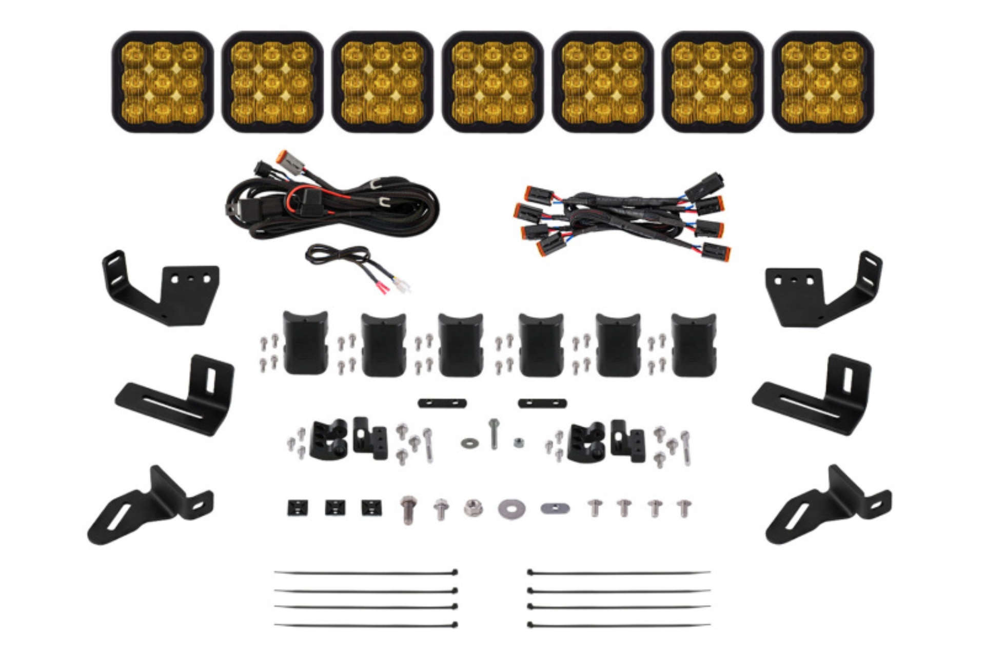 Picture of Diode Dynamics Prinsu/Sherpa Roof Racks- SS5 7-Pod CrossLink Mounting Kit - Sport Yellow Driving