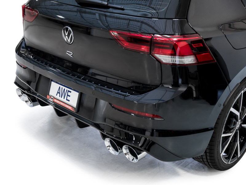 Picture of AWE Tuning MK8 Volkswagen Golf R 3in Touring Edition Quad Exhaust - Chrome Silver Tips