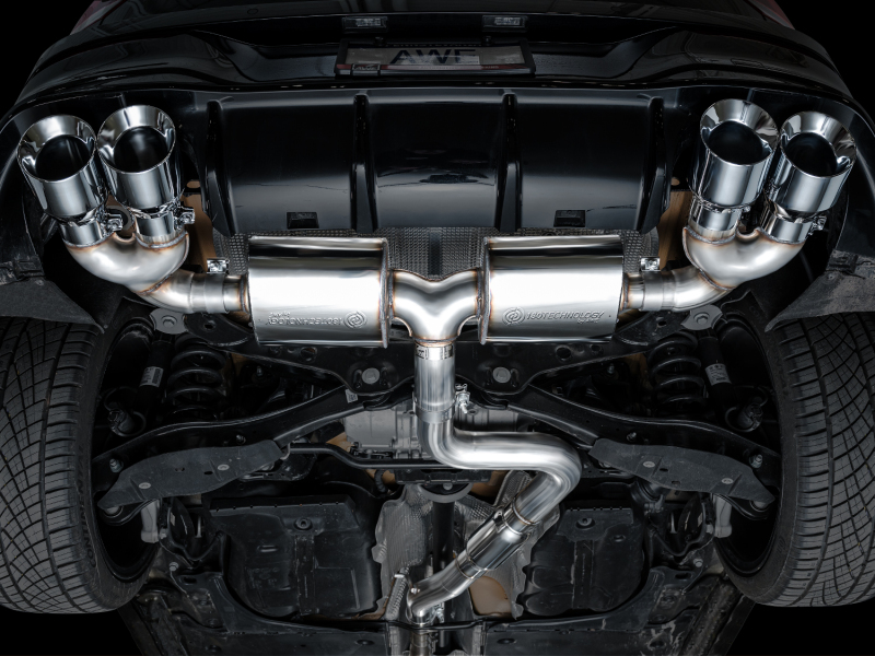 Picture of AWE Tuning MK8 Volkswagen Golf R 3in Touring Edition Quad Exhaust - Chrome Silver Tips