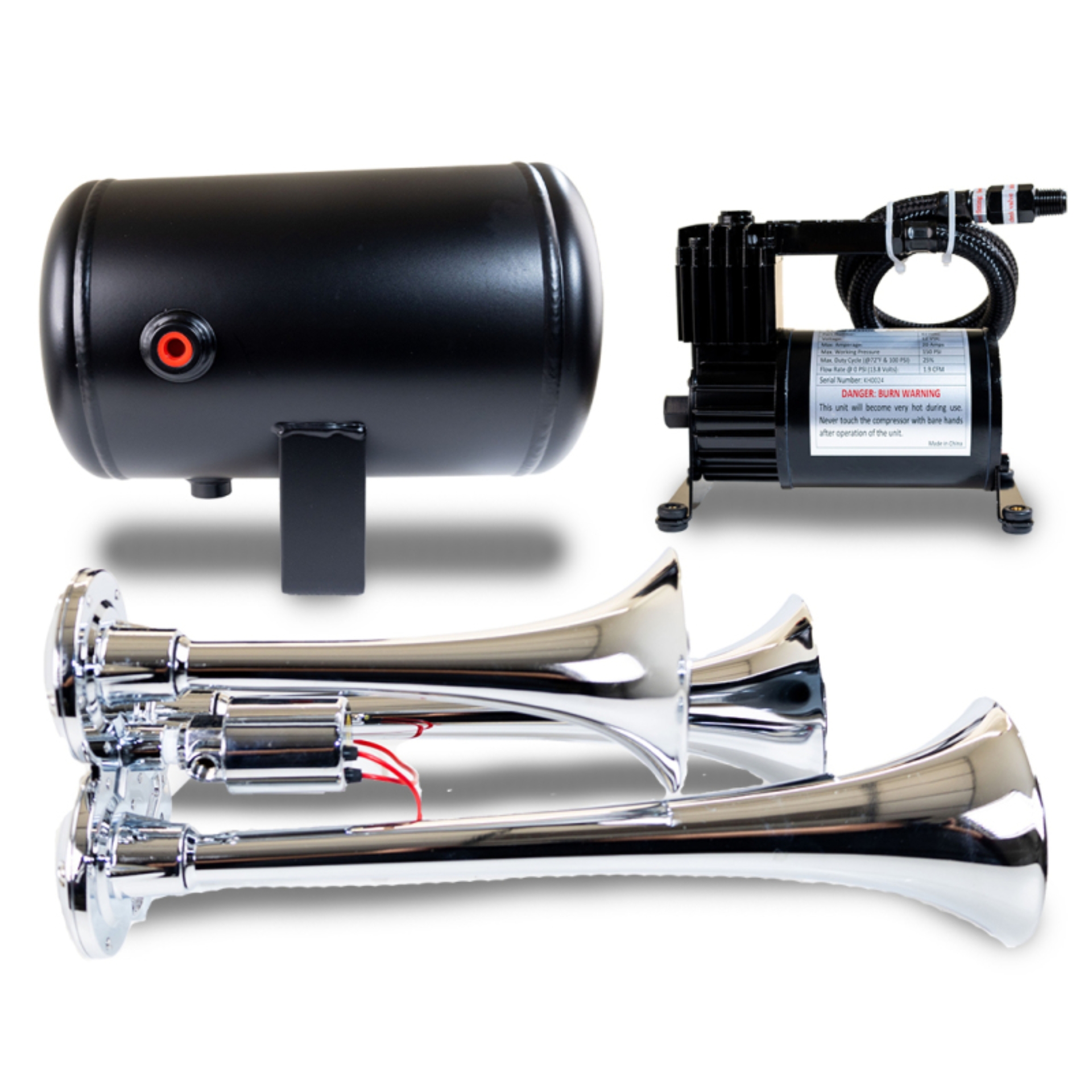 Picture of Kleinn Triple Chrome Horn Kit w/ 130 PSI Air Compressor / 1.0 gal Air Tank