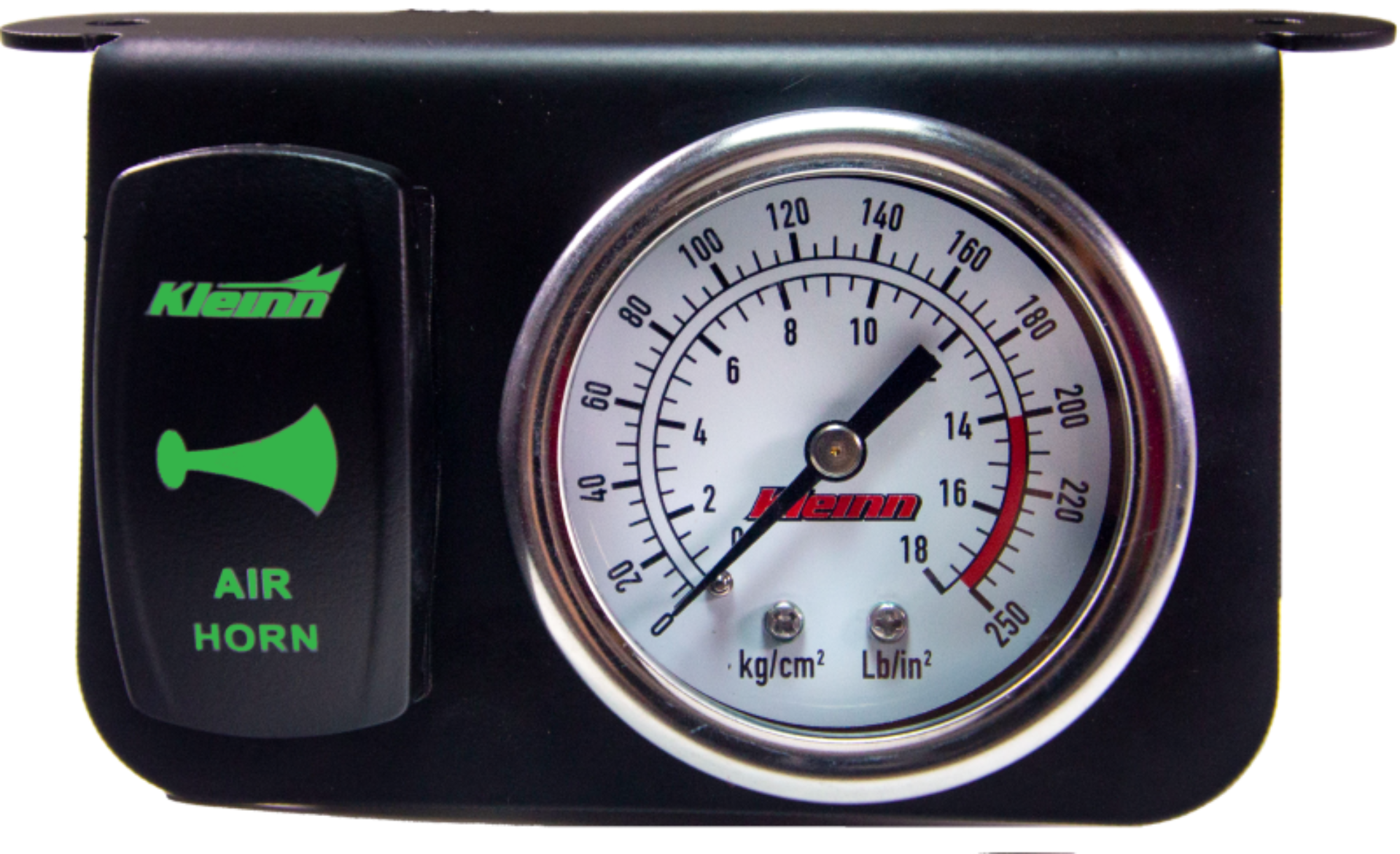 Picture of Kleinn Panel Mounted 160 PSI Gauge w/ an Illuminated GREEN Momentary Rocker Switch
