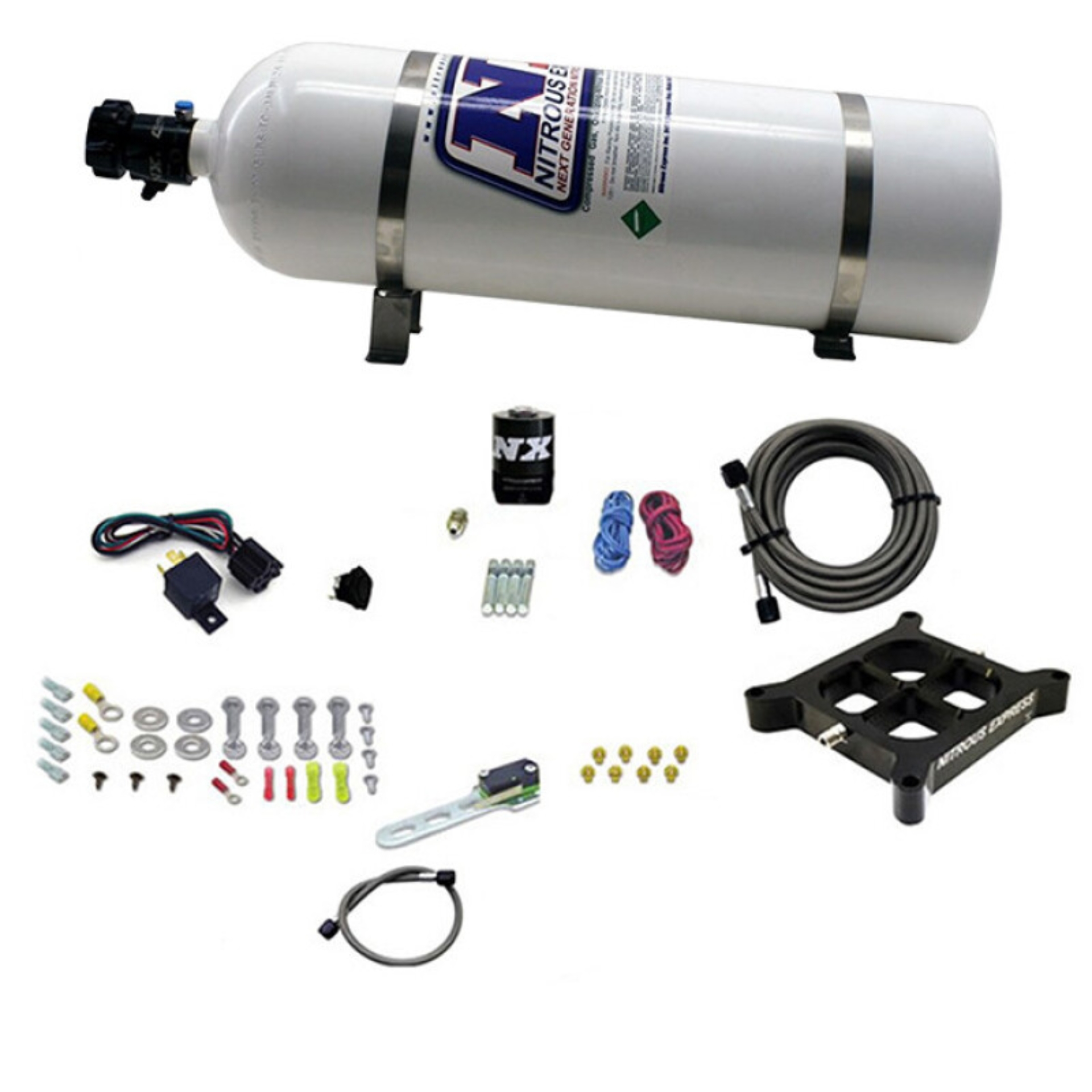 Picture of Nitrous Express Dry Single Entry Billet Crossbar Plate System 100-500hp (4150 Flange) w/15lb Bottle