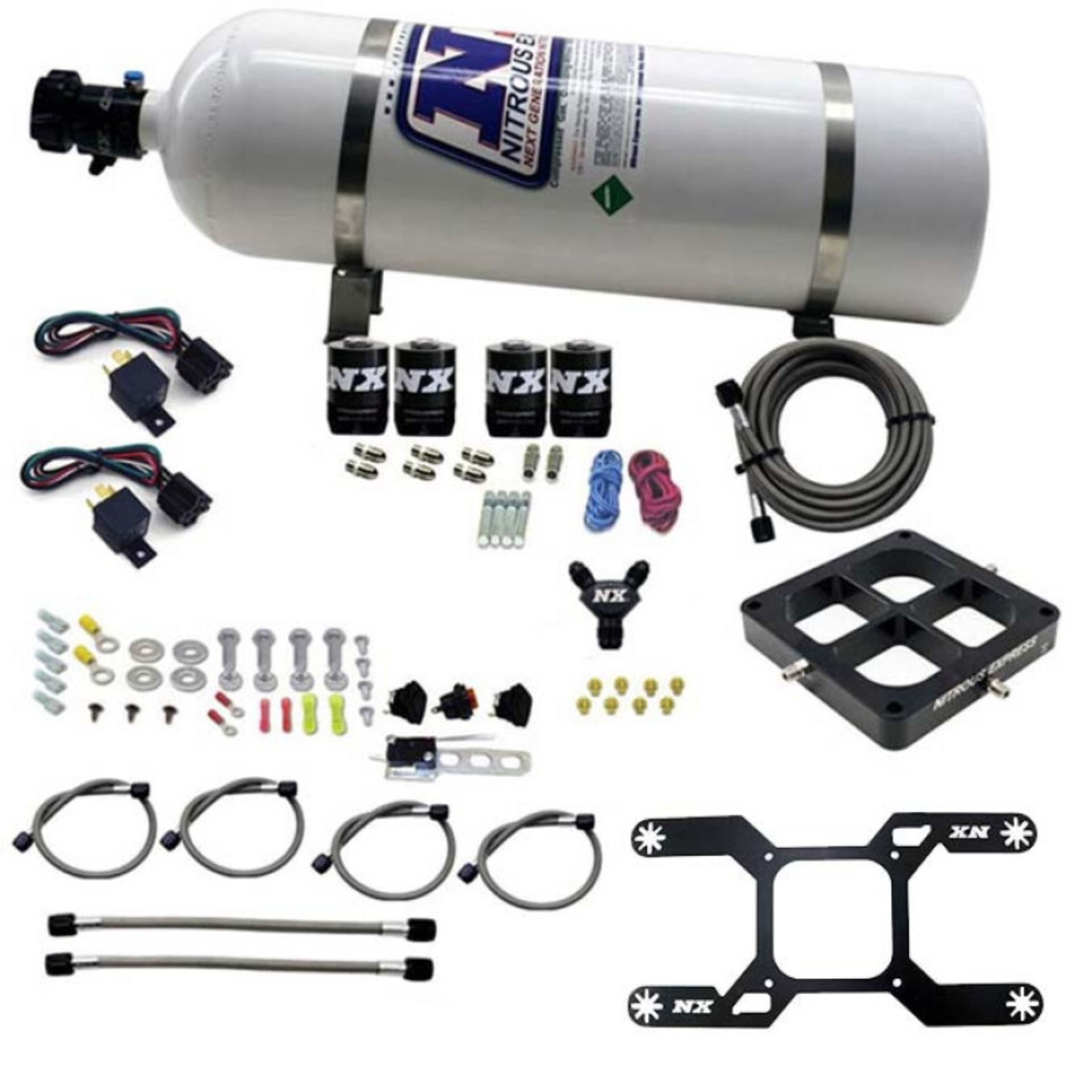 Picture of Nitrous Express Dry Quad Stage Billet Crossbar Plate System 100-2000hp (4500 Flange) w/15lb Bottle