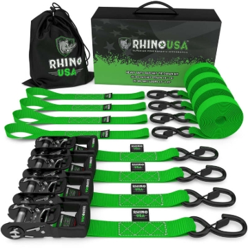 Picture of Rhino USA Heavy Duty Ratchet Tie-Down 4-Pack Green 1.6In X 15Ft