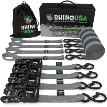 Picture of Rhino USA Heavy Duty Ratchet Tie-Down 4-Pack (Gray) 1.6In X 8Ft