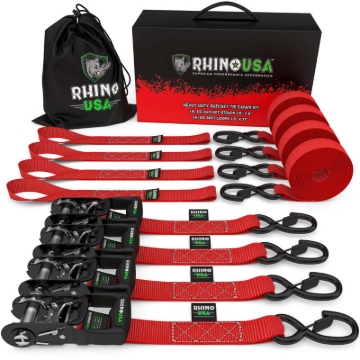 Picture of Rhino USA Heavy Duty Ratchet Tie-Down 4-Pack (Red) 1.6In X 8Ft