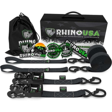 Picture of Rhino USA Heavy Duty Ratchet Tie-Downs 2-Pack (Black) 1.6In X 8Ft