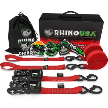 Picture of Rhino USA Heavy Duty Ratchet Tie-Downs 2-Pack (Red) 1.6In X 8Ft