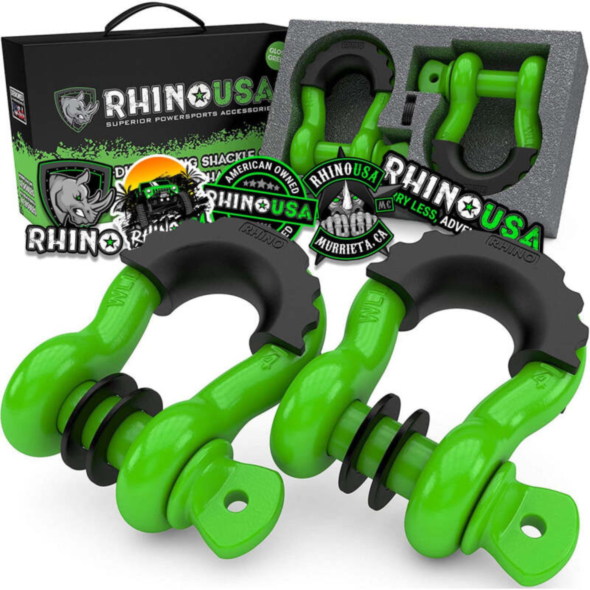 Picture of Rhino USA 3/4In D-Ring Shackle Set (2-Pack)(Green)