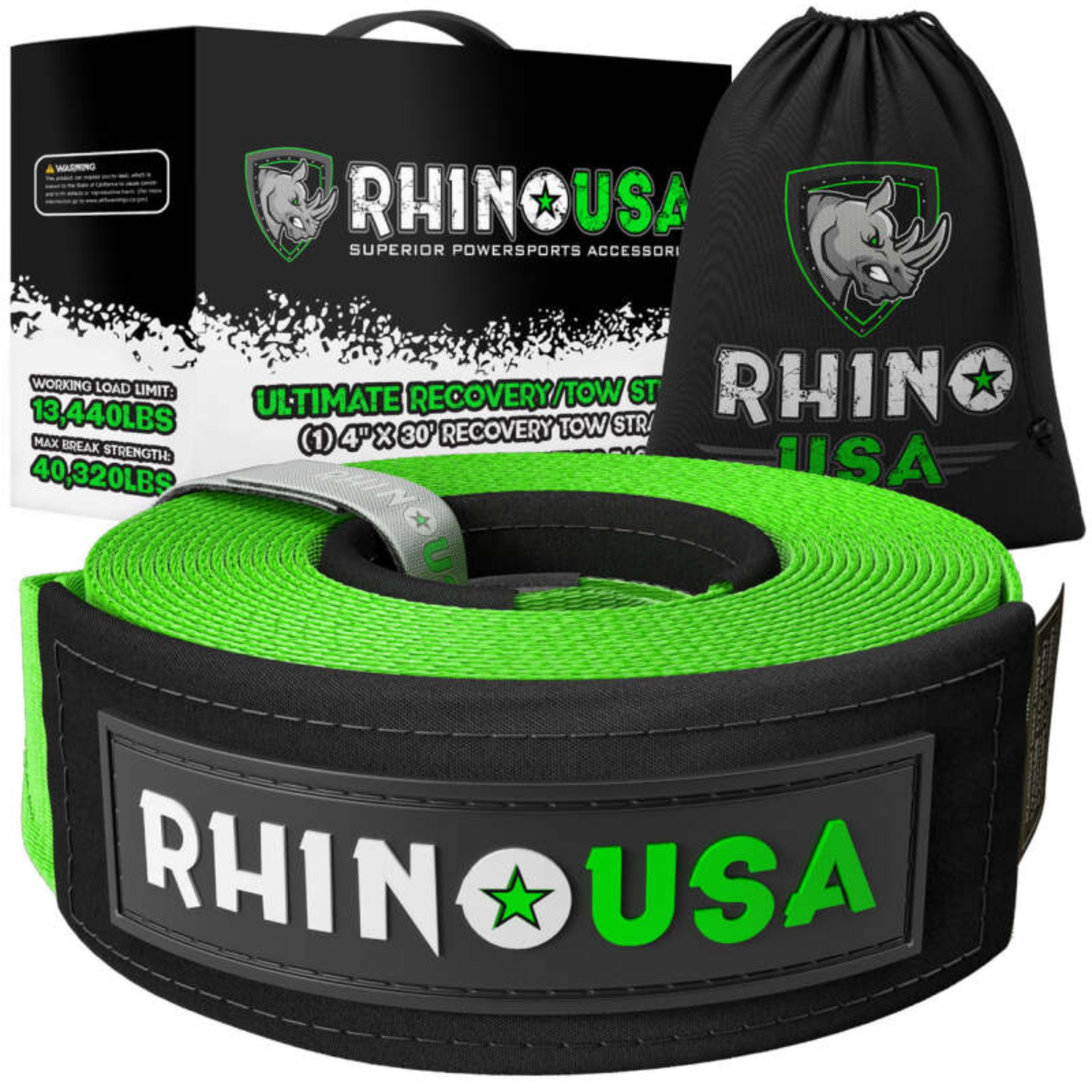 Picture of Rhino USA Recovery Tow Strap 4Inx30Ft (Green)